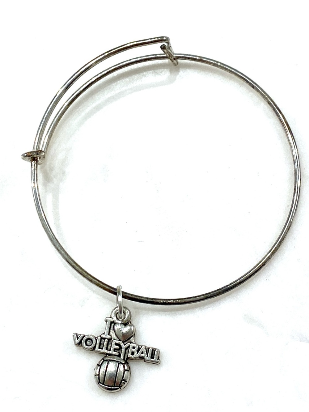 I Love Volleyball Silver Charm Bangle Bracelet
